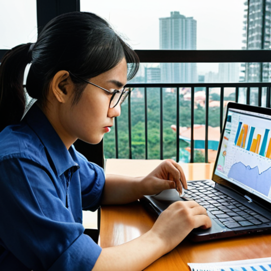 **Image Prompt:** A determined-looking Vietnamese person studying charts and graphs on a laptop, with a cup of Vietnamese coffee nearby. The background shows a modern apartment with a view of Ho Chi Minh City. Emphasize a sense of focused learning and building a solid foundation. Use the style of a professional stock photo.